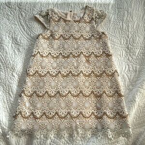 Girls Rose Gold and White Scalloped Dress